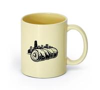 DEBINGY ceramica Tazza - Ceramica uno skyline cittadino che spunta da dietro un grande rotolo di flash per tatuaggi （11oz/320ml） per espresso Beige