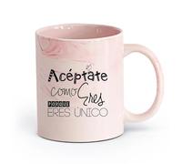 DEBINGY ceramica Tazza da caffè Aceptate Como Porque Eres Unico Citazione spagnola con frase motivazionale （11oz/320ml） Regalo per uomo o donna Rosa marmo