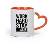 DEBINGY ceramica Tazza da caffè - Ceramica classica Lavora duro e resta umile （11oz/320ml） per caffè, zuppa, tè, latte, latte macchiato, cioccolata calda, donna, uomo Arancione