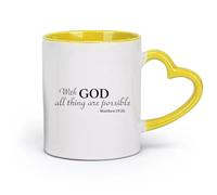 DEBINGY ceramica Tazza da caffè Con Dio tutto è possibile Citazioni Versetti della Bibbia Matteo 19 26 Citazioni religiose （11oz/320ml） per espresso Giallo