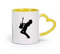 DEBINGY ceramica Tazza da caffè elegante Chitarrista elettrico Silhouette Music Room Rock Star （11oz/320ml） Tazze da caffè in ceramica per casa o lavoro Giallo
