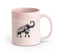 DEBINGY ceramica Tazza da caffè elegante Elefante indiano con la proboscide sollevata, simbolo di ricchezza （11oz/320ml） Lavabile in lavastoviglie Rosa marmo