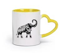DEBINGY ceramica Tazza da caffè elegante Elefante indiano con la proboscide sollevata, simbolo di ricchezza （11oz/320ml） Lavabile in lavastoviglie Giallo