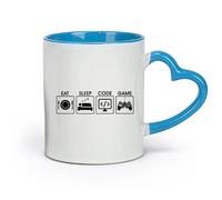 DEBINGY ceramica Tazza da caffè in ceramica Gamer Eat Sleep Game Code Programmazione Controller Video Ragazzo （11oz/320ml） Ristorante, ufficio Blu