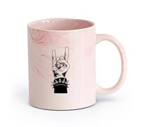 DEBINGY ceramica Tazza da caffè in ceramica Tatuaggio con ventaglio musicale a forma di mano della vittoria （11oz/320ml） Ideale per casa e ufficio Rosa marmo