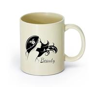 DEBINGY ceramica Tazza da caffè Logo di una bellissima ragazza con silhouette di una signora e un salone di bellezza （11oz/320ml） per casa e ufficio Giallo chiaro