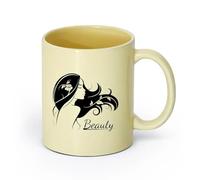 DEBINGY ceramica Tazza da caffè Logo di una bellissima ragazza con silhouette di una signora e un salone di bellezza （11oz/320ml） per casa e ufficio Beige