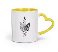 DEBINGY ceramica Tazza da tè e caffè alla moda Bellissimo Mandala a Farfalla Yoga Studio Boho Lotus Animal （11oz/320ml） per espresso, set da tè Giallo