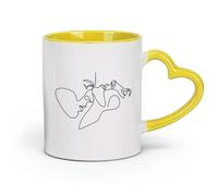 DEBINGY ceramica Tazza da tè e caffè alla moda Linee del viso di coppia minimaliste Bacio estetico tra donna e uomo （11oz/320ml） Bar o regalo Giallo