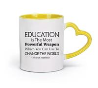 DEBINGY ceramica Tazza da tè e caffè alla moda Nelson Mandela cita l'istruzione come l'arma più potente della scienza （11oz/320ml） Bar o regalo Giallo