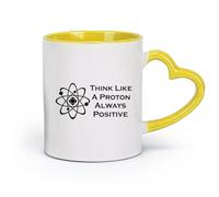 DEBINGY ceramica Tazza da tè e caffè alla moda Pensa come un protone, citazione sempre positiva, scuola di scienze （11oz/320ml） per casa o lavoro Giallo