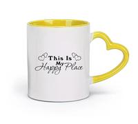 DEBINGY ceramica Tazza da tè e caffè alla moda Questo è il mio posto felice Citazioni sulla famiglia Amore （11oz/320ml） Ideale per casa e ufficio Giallo
