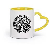 DEBINGY ceramica Tazza da tè e caffè alla moda un'icona in stile glifo raffigurante l'albero della bodhi （11oz/320ml） per tè, cioccolata calda Giallo