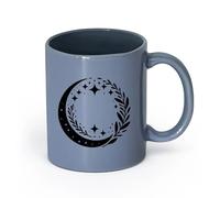DEBINGY ceramica Tazza da tè Il modello celeste è un modello circolare di una luna crescente, stelle e rami （11oz/320ml） per espresso Blu grigio