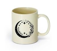 DEBINGY ceramica Tazza da tè Il modello celeste è un modello circolare di una luna crescente, stelle e rami （11oz/320ml） per espresso Giallo chiaro