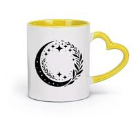 DEBINGY ceramica Tazza da tè Il modello celeste è un modello circolare di una luna crescente, stelle e rami （11oz/320ml） per espresso Giallo