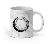 DEBINGY ceramica Tazza da tè Il modello celeste è un modello circolare di una luna crescente, stelle e rami （11oz/320ml） per espresso Nero marmo