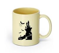 DEBINGY ceramica Tazza da tè in ceramica Castello della strega di Halloween, mago, pipistrello （11oz/320ml） Tazza da caffè in ceramica per cappuccino, tè, latte, Beige