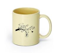 DEBINGY ceramica Tazza da tè in ceramica Uccello in gabbia con rami per far salire l'uccello sul divano （11oz/320ml） Un bel regalo di Natale Beige