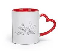 DEBINGY ceramica Tazza da tè latte in porcellana 9a stazione della croce gesù cristo cade （11oz/320ml） Perfetto per cucine, ristoranti e bar, ottima idea regalo Rosso