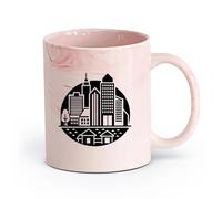 DEBINGY ceramica Tazza da tè latte in porcellana skyline della città con edifici e alberi （11oz/320ml） Elegante e resistente - Adatto al microonde e alla lavastoviglie Rosa marmo