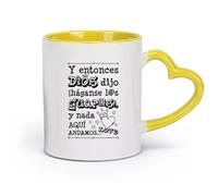 DEBINGY ceramica Tazza da tè latte in porcellana Y Entonces Dios Dijo citazioni spagnole （11oz/320ml） Caffè, tè, latte macchiato, latte, cacao, succhi di frutta e altre bevande calde Giallo