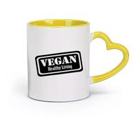 DEBINGY ceramica Tazza da tè o caffè originale Cucina a tema vegetariano Vita sana Parole Mangiare （11oz/320ml） Un bel regalo di Natale Giallo