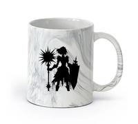 DEBINGY ceramica Tazza da tè Silhouette di una ragazza cavaliere alta con una mazza chiodata e un grande scudo （11oz/320ml） Bar o regalo Nero marmo