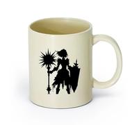 DEBINGY ceramica Tazza da tè Silhouette di una ragazza cavaliere alta con una mazza chiodata e un grande scudo （11oz/320ml） Bar o regalo Giallo chiaro