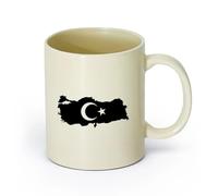 DEBINGY ceramica Tazza in ceramica originale Bandiera della Turchia, mappa, banner e tatuaggio della scuola （11oz/320ml） Uso in bar o ristorante Giallo chiaro