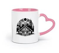 DEBINGY ceramica Tazza in ceramica per caffè, tè e cacao di una casa con uno skyline della città nel （11oz/320ml） Lavabile in lavastoviglie Rosa