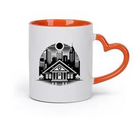 DEBINGY ceramica Tazza in ceramica per caffè, tè e cacao di una casa con uno skyline della città nel （11oz/320ml） Lavabile in lavastoviglie Arancione