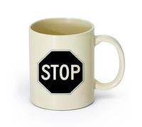 DEBINGY ceramica Tazza in ceramica per caffè, tè e cacao Segnale di stop stradale Parola di stop （11oz/320ml） per bevande calde, latte macchiato, cappuccino Giallo chiaro