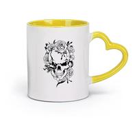 DEBINGY ceramica Tazza in porcellana Studio di tatuaggi Wicca con teschio, serpente e fiori per il giorno dei morti （11oz/320ml） per espresso Giallo