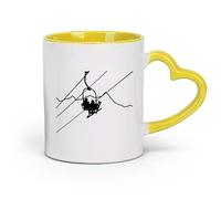 DEBINGY ceramica Tazza, tazza da caffè/tè Stazione della funicolare Sciatori Sci Sport invernali Montagna （11oz/320ml） per tè, caffè, latte, cappuccino Giallo