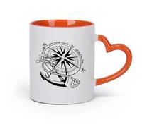 DEBINGY ceramica Tazze bianche Ancora Navigazione Bussola Rosa Nave Mare calmo Non crea mai marinai esperti Marina Ispiratrice （11oz/320ml） per ufficio, casa Arancione