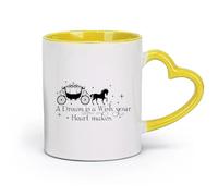 DEBINGY ceramica Tazze bianche Il sogno di Cenerentola è un desiderio che il tuo cuore esprime alla ragazza （11oz/320ml） per casa o lavoro Giallo