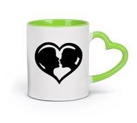 DEBINGY ceramica Tazze bianche Segno d'amore a forma di cuore nel dormitorio, silhouette di coppia per San Valentino （11oz/320ml） per ufficio, casa Verde