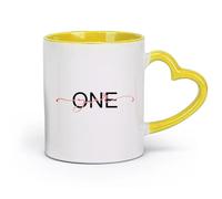 DEBINGY ceramica Tazze bianche un anno bellissimo saluto graffiato calligrafia parola scritta a mano moderna lettering pennello （11oz/320ml） Ristorante, ufficio Giallo