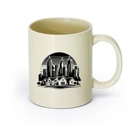 DEBINGY ceramica Tazze da caffè con manici grandi per uomo e donna di uno skyline cittadino （11oz/320ml） Ottimo per casa, ufficio, bar, idee regalo Giallo chiaro
