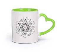 DEBINGY ceramica Tazze da caffè con manico Cubo di Metatron Stella Sacra Tetraedro Fuoco Terra Aria Acqua Universo （11oz/320ml） Ristorante, ufficio Verde