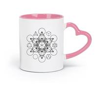 DEBINGY ceramica Tazze da caffè con manico Cubo di Metatron Stella Sacra Tetraedro Fuoco Terra Aria Acqua Universo （11oz/320ml） Ristorante, ufficio Rosa