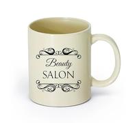 DEBINGY ceramica Tazze da caffè con manico Parole del cartello del salone di bellezza con logo （11oz/320ml） Perfetto per cucine, ristoranti e bar, ottima idea regalo Giallo chiaro