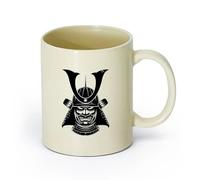 DEBINGY ceramica Tazze da caffè con manico silhouette di shogun giapponese guerriero solo elmo （11oz/320ml） Cappuccino, latte macchiato, tè, espresso Giallo chiaro