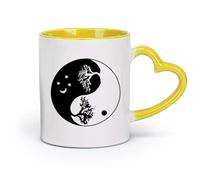 DEBINGY ceramica Tazze da caffè e tè Albero della vita in stile asiatico, cerchio Yin Yang, albero zen, giorno, notte, luna e sole （11oz/320ml） per espresso Giallo