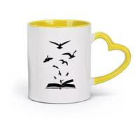 DEBINGY ceramica Tazze da caffè e tè Biblioteca di studio degli uccelli dello stormo di libri aperti Sala di lettura della letteratura （11oz/320ml） Bar o regalo Giallo