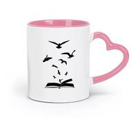 DEBINGY ceramica Tazze da caffè e tè Biblioteca di studio degli uccelli dello stormo di libri aperti Sala di lettura della letteratura （11oz/320ml） Bar o regalo Rosa