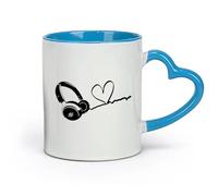 DEBINGY ceramica Tazze da caffè e tè Cuffie musicali a forma di cuore per la cameretta dei bambini, amanti della musica, DJ, rock, jazz, band （11oz/320ml） per ufficio, casa Blu