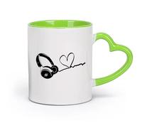 DEBINGY ceramica Tazze da caffè e tè Cuffie musicali a forma di cuore per la cameretta dei bambini, amanti della musica, DJ, rock, jazz, band （11oz/320ml） per ufficio, casa Verde