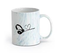 DEBINGY ceramica Tazze da caffè e tè Cuffie musicali a forma di cuore per la cameretta dei bambini, amanti della musica, DJ, rock, jazz, band （11oz/320ml） per ufficio, casa Blu marmo